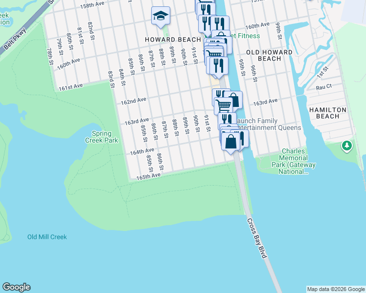 map of restaurants, bars, coffee shops, grocery stores, and more near 88-6 164th Avenue in Queens