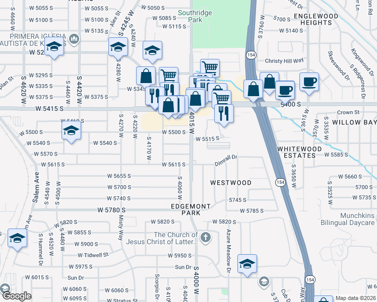 map of restaurants, bars, coffee shops, grocery stores, and more near 5560 4015 West in Kearns