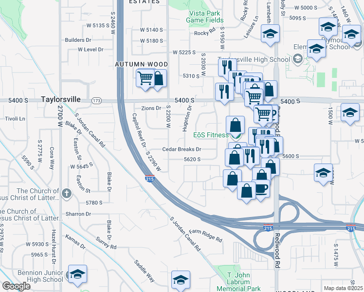 map of restaurants, bars, coffee shops, grocery stores, and more near 2090 Cedar Breaks Drive in Salt Lake City