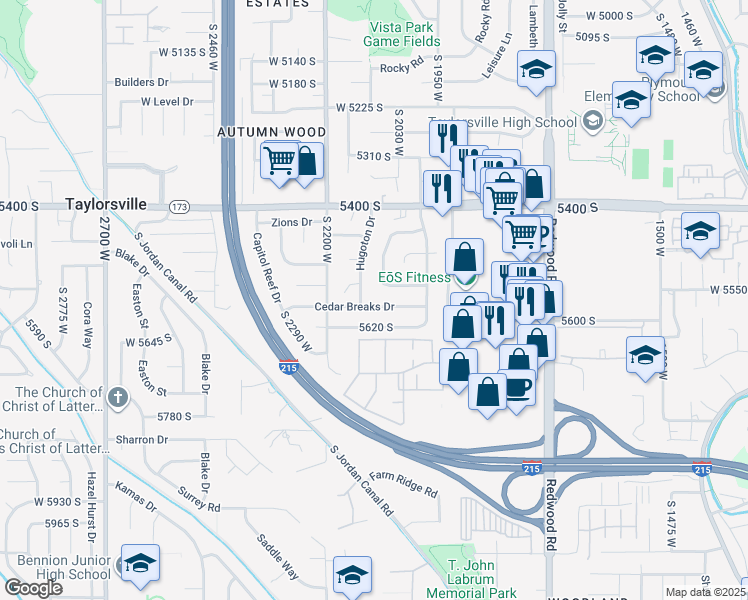 map of restaurants, bars, coffee shops, grocery stores, and more near 2090 Cedar Breaks Drive in Salt Lake City