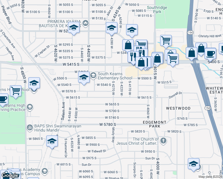 map of restaurants, bars, coffee shops, grocery stores, and more near 4280 West 5570 South in Kearns