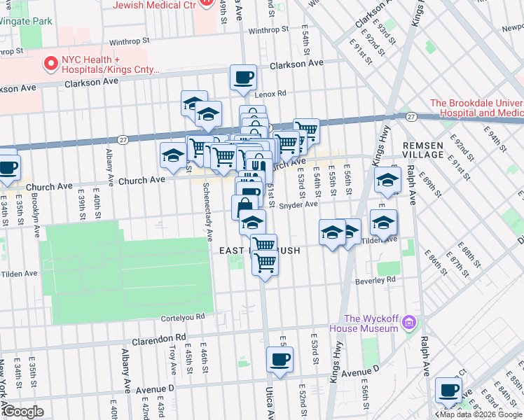 map of restaurants, bars, coffee shops, grocery stores, and more near 5002 Snyder Avenue in Brooklyn