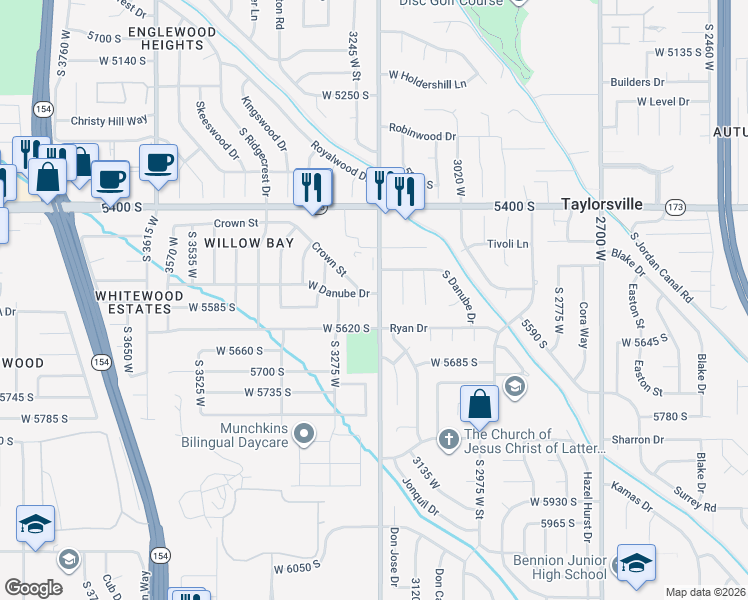 map of restaurants, bars, coffee shops, grocery stores, and more near 3211 Danube Drive in Taylorsville