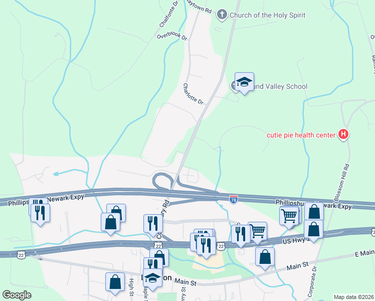 map of restaurants, bars, coffee shops, grocery stores, and more near 102 Cokesbury Road in Lebanon