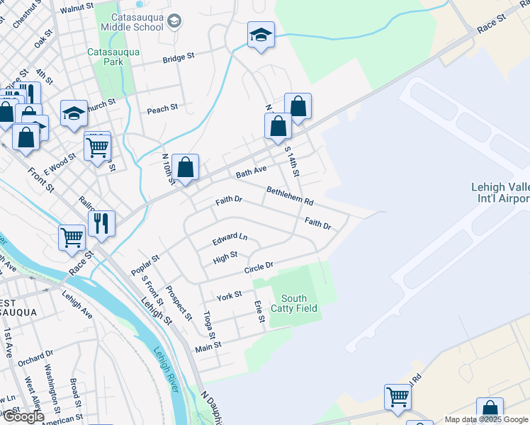 map of restaurants, bars, coffee shops, grocery stores, and more near 609 Faith Drive in Catasauqua