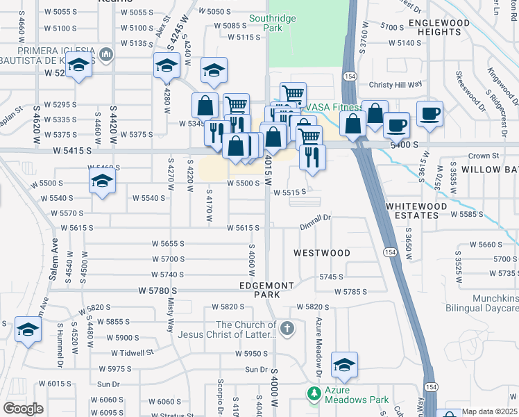 map of restaurants, bars, coffee shops, grocery stores, and more near 4038 West 5580 South in Kearns