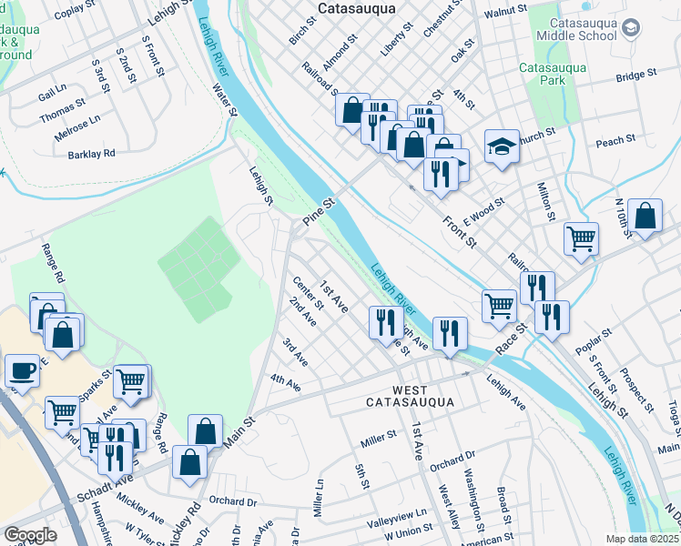 map of restaurants, bars, coffee shops, grocery stores, and more near 2220 North Lehigh Avenue in Lehigh County