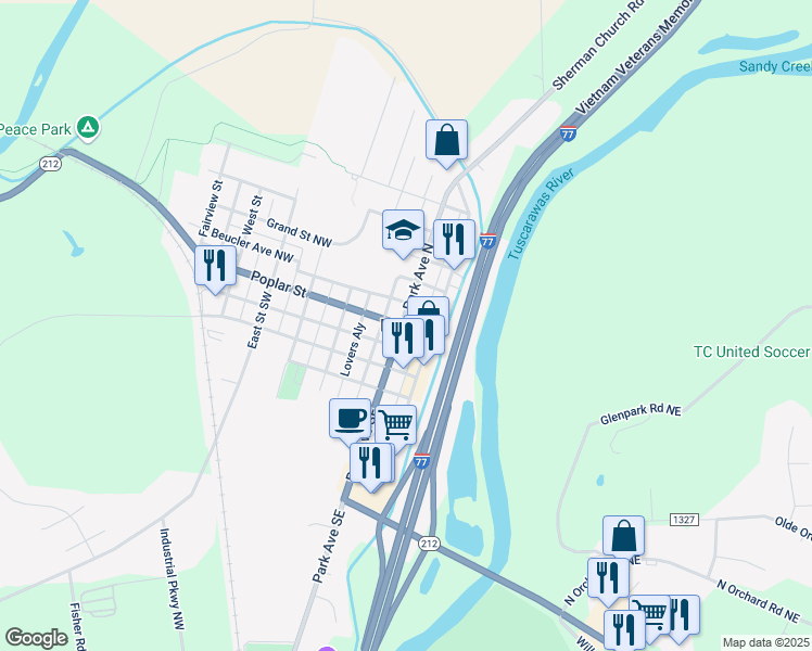 map of restaurants, bars, coffee shops, grocery stores, and more near in Bolivar