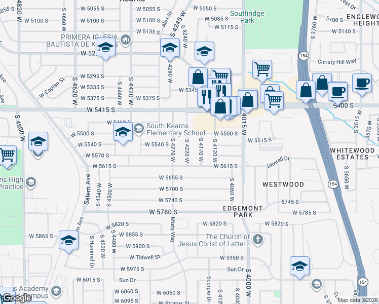 map of restaurants, bars, coffee shops, grocery stores, and more near 5567 South 4220 West in Kearns