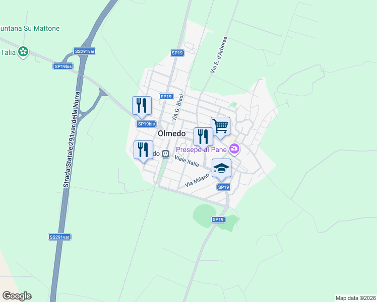 map of restaurants, bars, coffee shops, grocery stores, and more near 15 Via Grazia Deledda in Olmedo