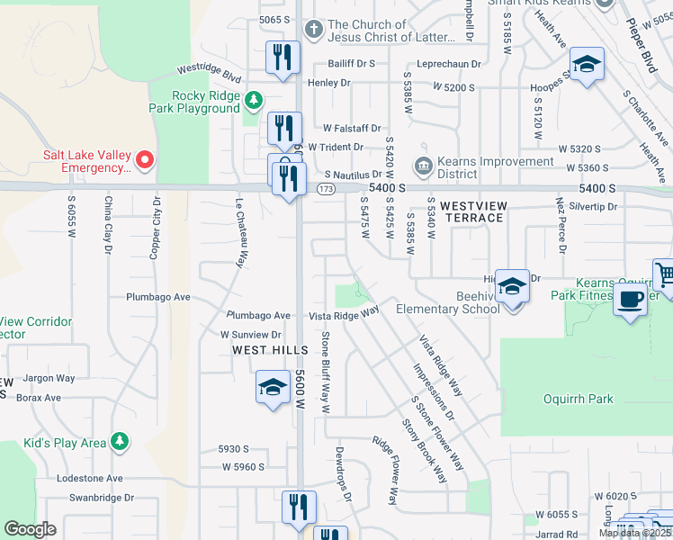 map of restaurants, bars, coffee shops, grocery stores, and more near 5528 West Ridge Stone Drive in Salt Lake City