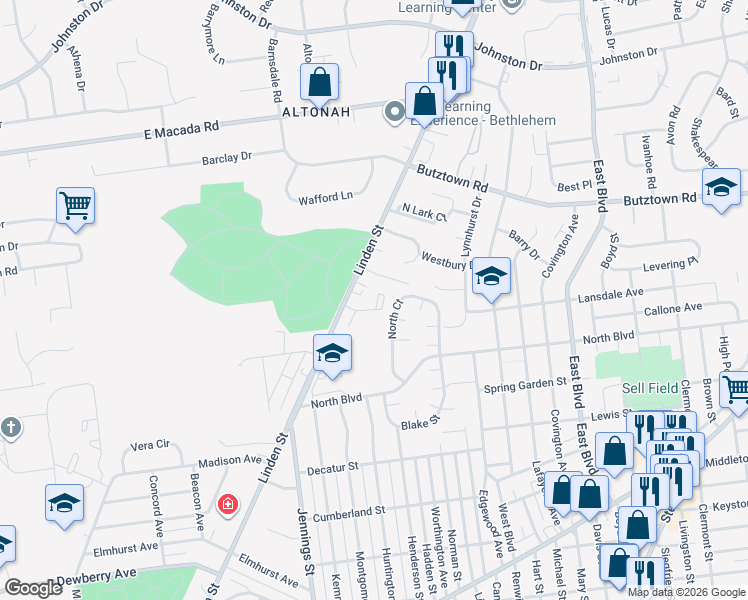 map of restaurants, bars, coffee shops, grocery stores, and more near 937 Greenhouse Drive in Bethlehem