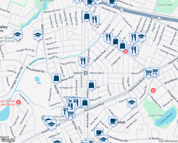map of restaurants, bars, coffee shops, grocery stores, and more near in Valley Stream