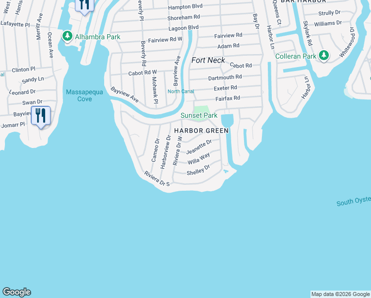 map of restaurants, bars, coffee shops, grocery stores, and more near 35 Jeanette Drive in Massapequa