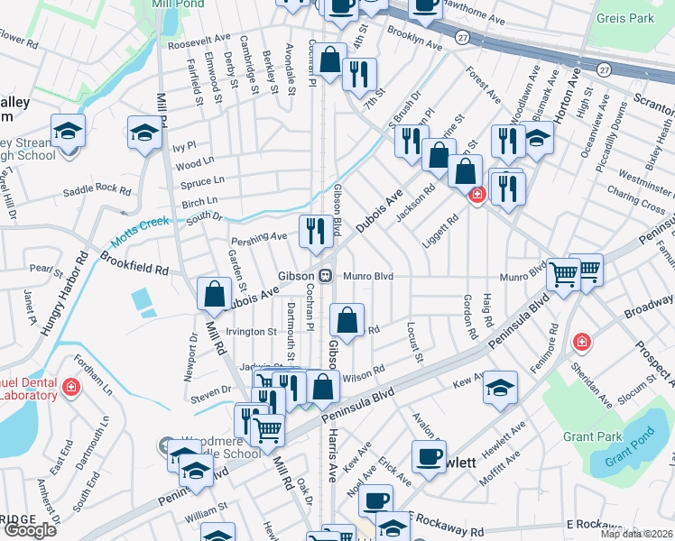 map of restaurants, bars, coffee shops, grocery stores, and more near in Valley Stream