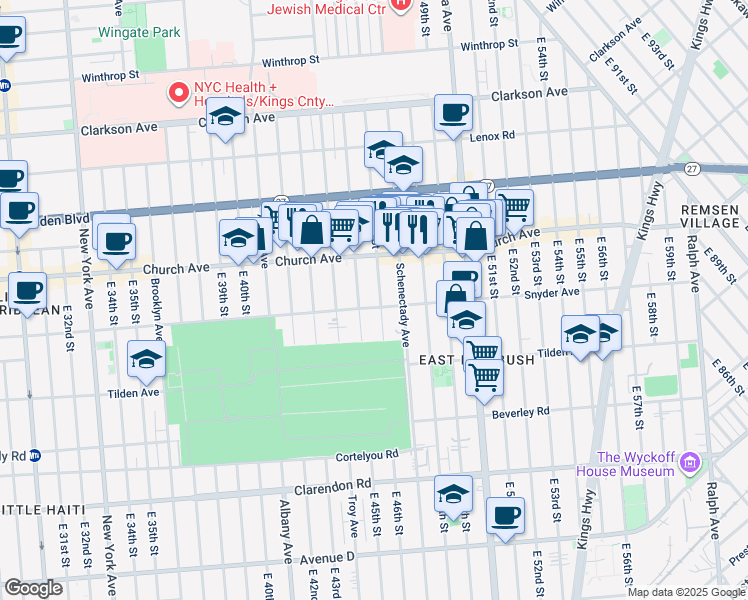 map of restaurants, bars, coffee shops, grocery stores, and more near 471 East 45th Street in Brooklyn