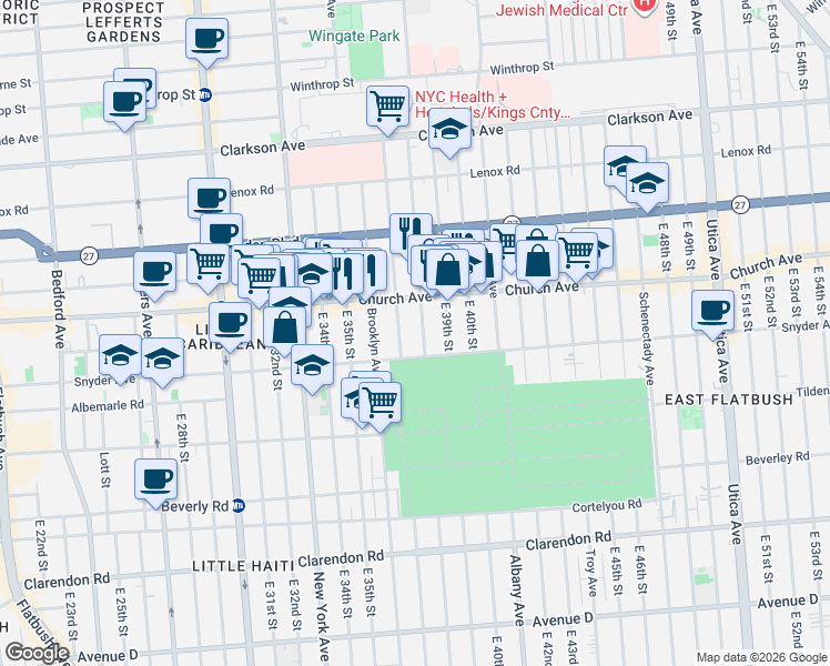 map of restaurants, bars, coffee shops, grocery stores, and more near 289 East 37th Street in Brooklyn