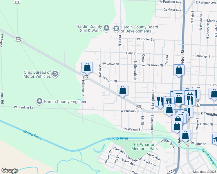 map of restaurants, bars, coffee shops, grocery stores, and more near 801-839 Lima Street in Kenton