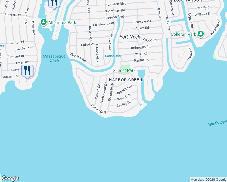 map of restaurants, bars, coffee shops, grocery stores, and more near 35 Jeanette Drive in Massapequa