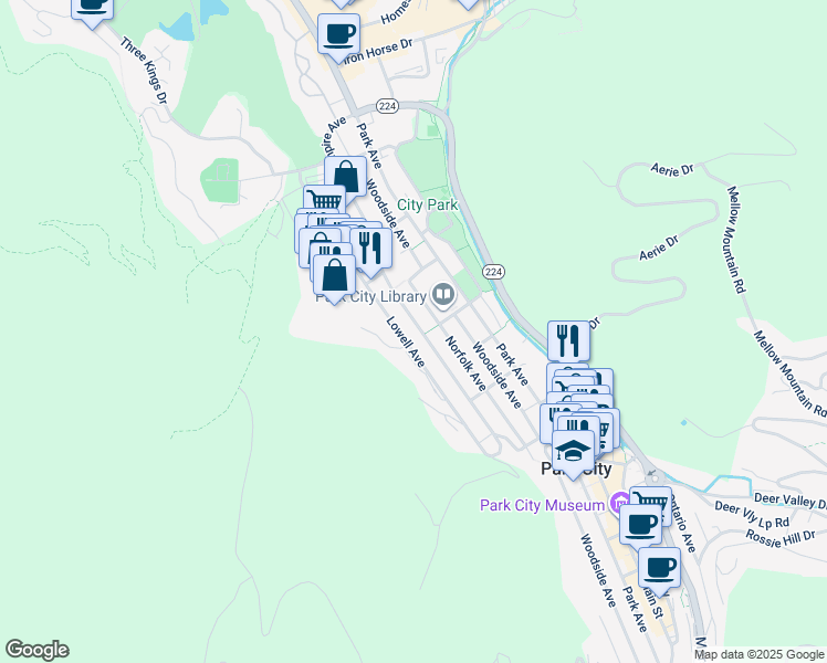 map of restaurants, bars, coffee shops, grocery stores, and more near 1219 Empire Avenue in Park City