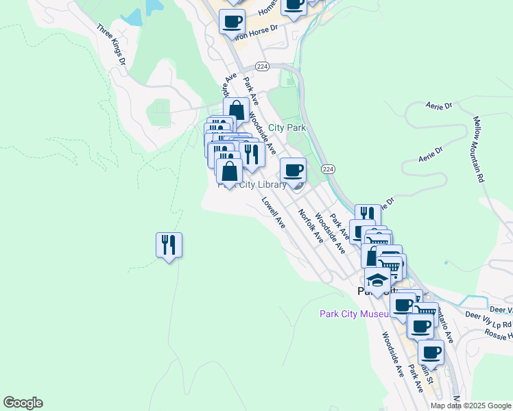 map of restaurants, bars, coffee shops, grocery stores, and more near 1258 Rothwell Road in Park City