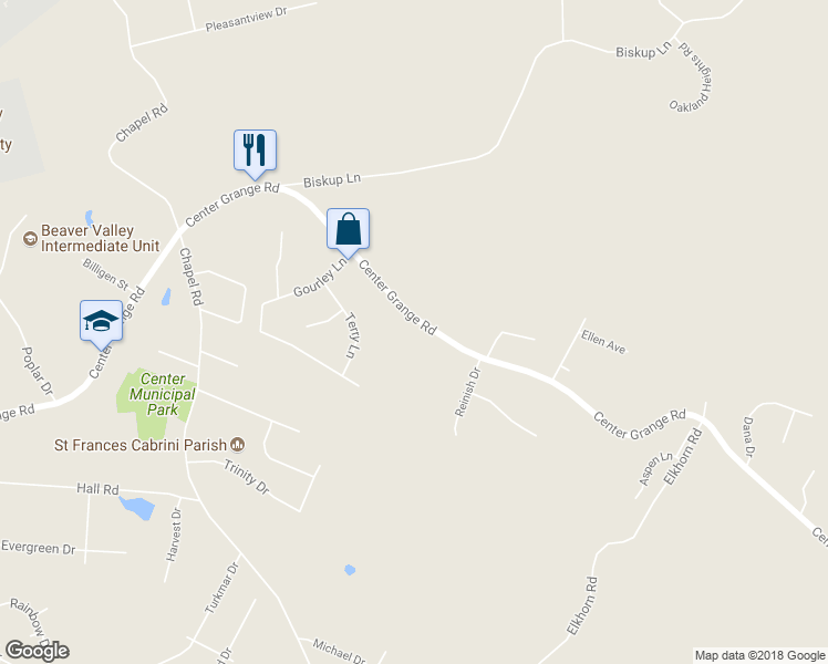 map of restaurants, bars, coffee shops, grocery stores, and more near 440 Center Grange Road in Monaca