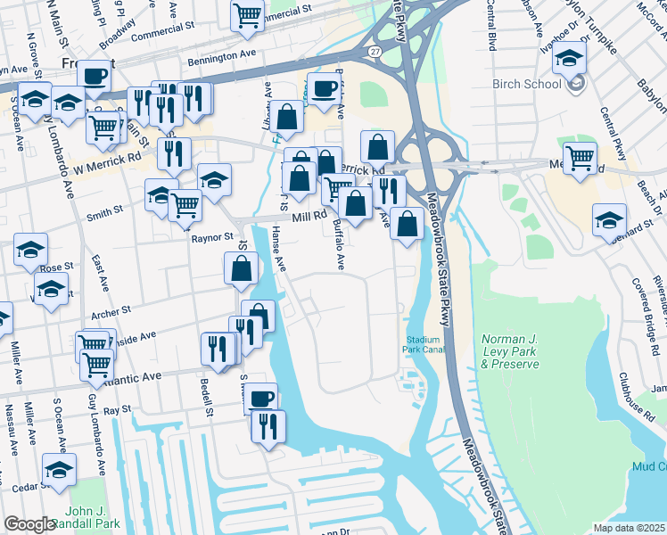 map of restaurants, bars, coffee shops, grocery stores, and more near 014 Saint Marys Place in Freeport