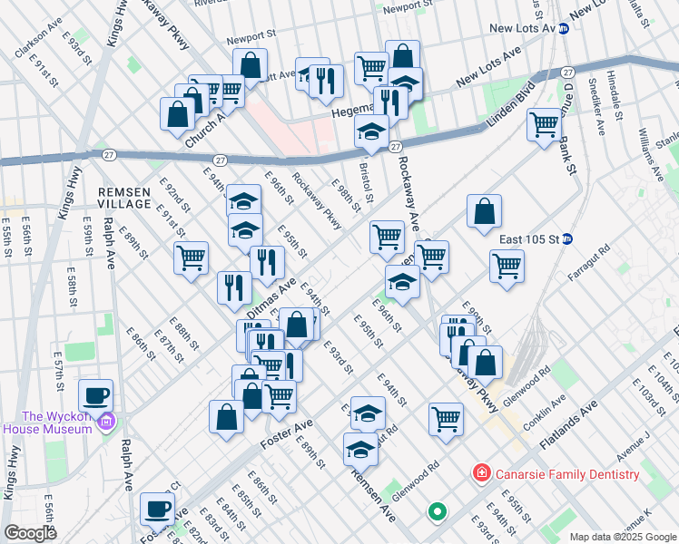 map of restaurants, bars, coffee shops, grocery stores, and more near 774 East 96th Street in Brooklyn