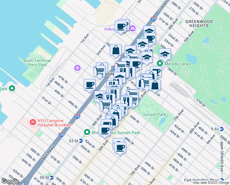 map of restaurants, bars, coffee shops, grocery stores, and more near in Brooklyn