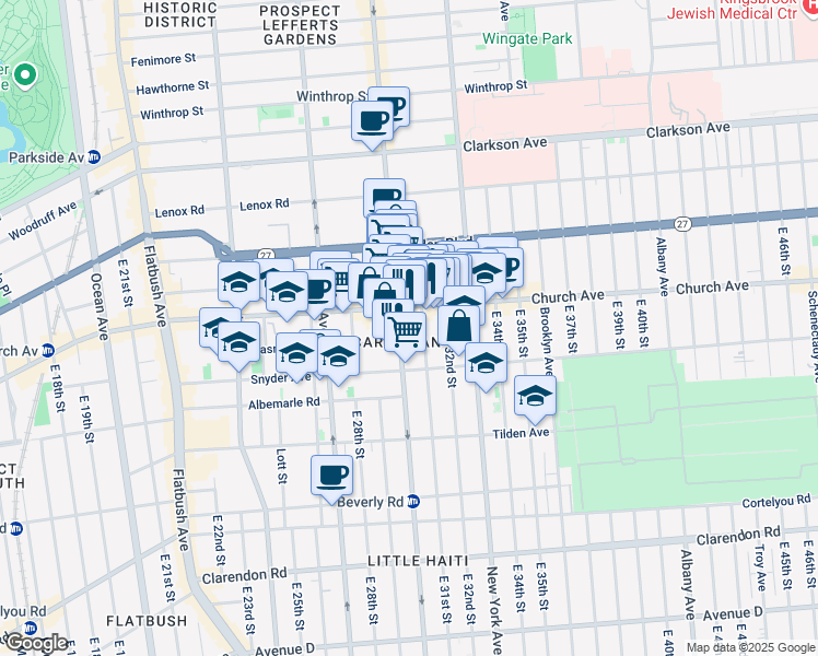 map of restaurants, bars, coffee shops, grocery stores, and more near 29 East 31st Street in Brooklyn