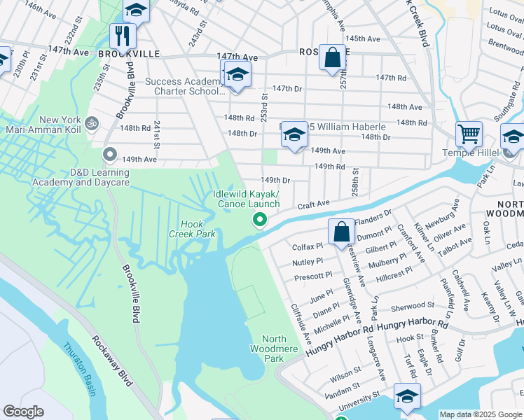 map of restaurants, bars, coffee shops, grocery stores, and more near 149-93 253rd Street in Queens