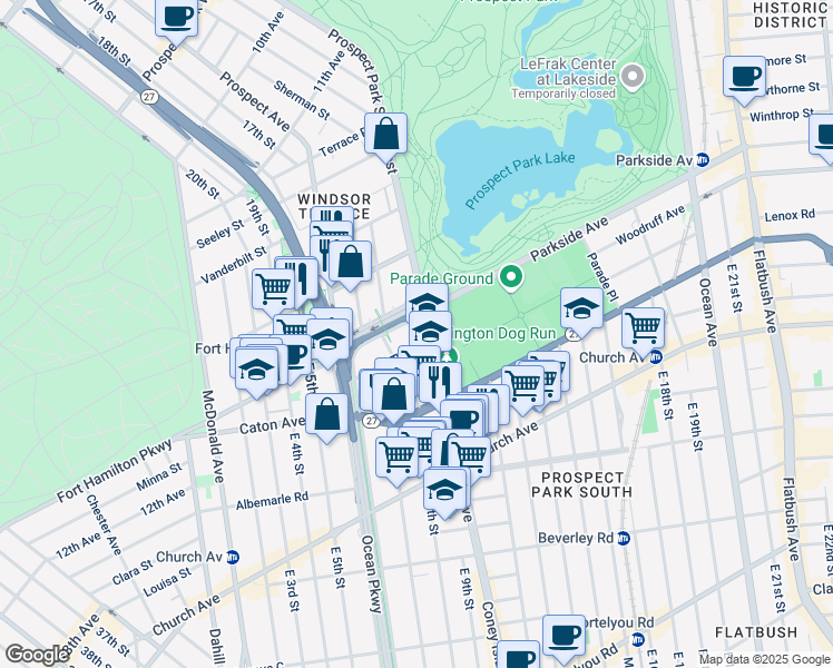 map of restaurants, bars, coffee shops, grocery stores, and more near 312 Coney Island Avenue in Brooklyn