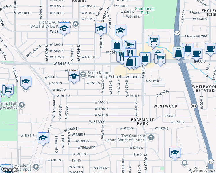 map of restaurants, bars, coffee shops, grocery stores, and more near 5567 South 4220 West in Kearns