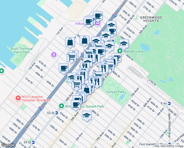 map of restaurants, bars, coffee shops, grocery stores, and more near in Brooklyn