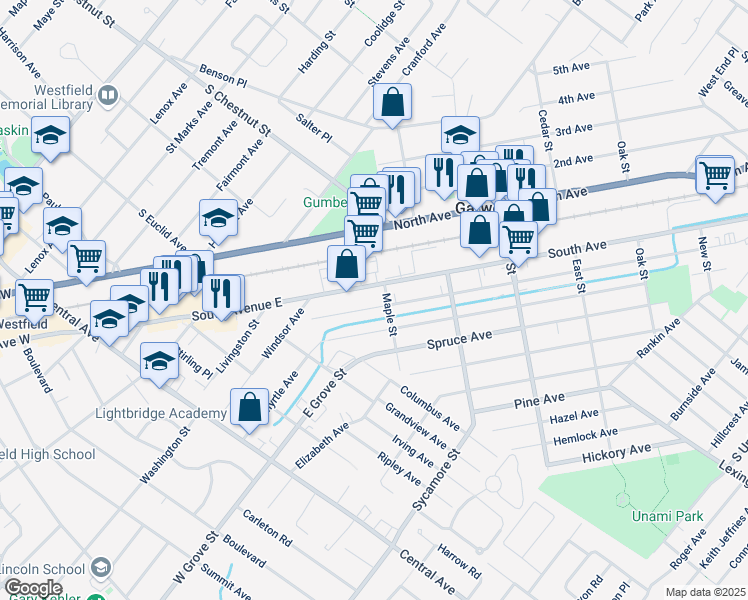 map of restaurants, bars, coffee shops, grocery stores, and more near 618 Willow Avenue in Garwood