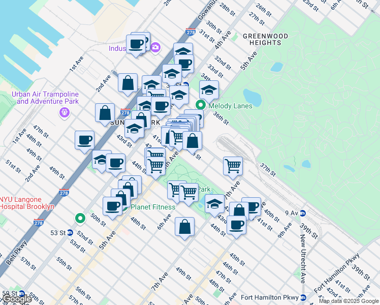 map of restaurants, bars, coffee shops, grocery stores, and more near 526 40th Street in Brooklyn