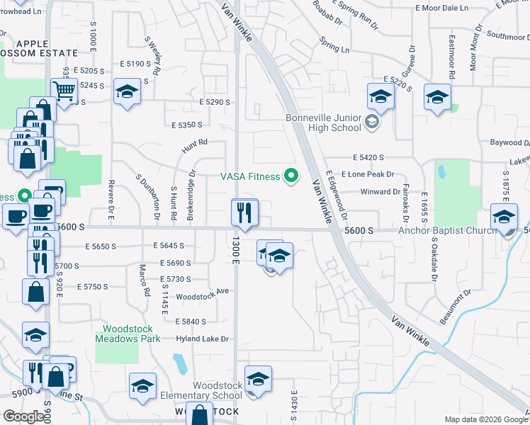 map of restaurants, bars, coffee shops, grocery stores, and more near 1369 East Farm Hill Drive in Salt Lake City