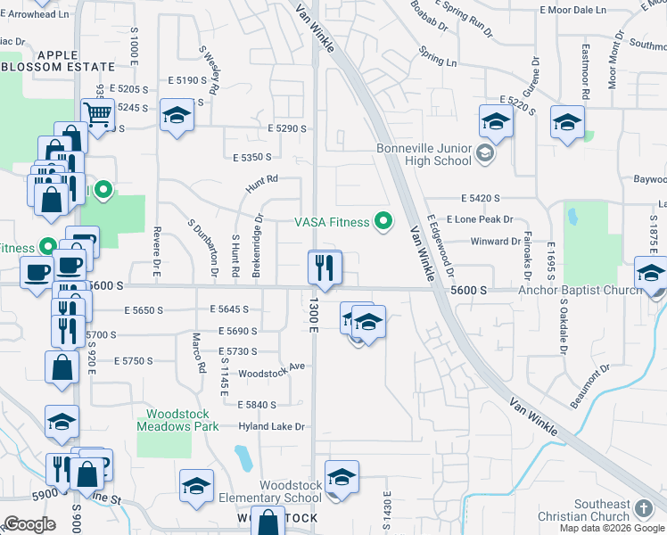 map of restaurants, bars, coffee shops, grocery stores, and more near 1338 East Farm Hill Drive in Salt Lake City