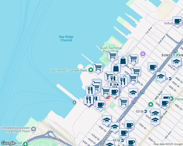 map of restaurants, bars, coffee shops, grocery stores, and more near 14b 53rd Street in Brooklyn