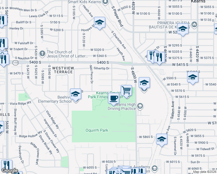 map of restaurants, bars, coffee shops, grocery stores, and more near 4969 West Sundrop Circle in Kearns