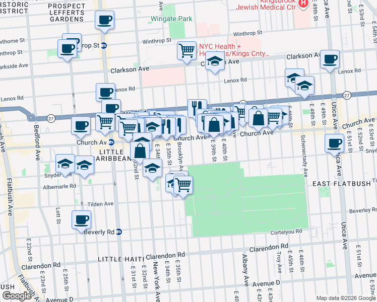 map of restaurants, bars, coffee shops, grocery stores, and more near 289 East 37th Street in Brooklyn