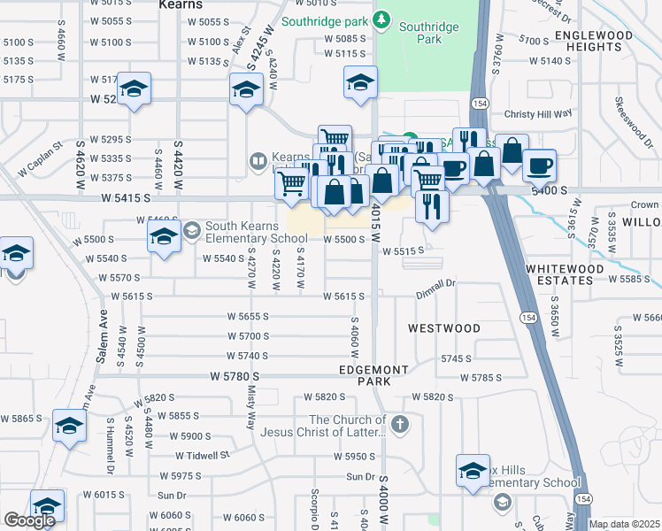 map of restaurants, bars, coffee shops, grocery stores, and more near 5551 South 4120 West in Salt Lake City