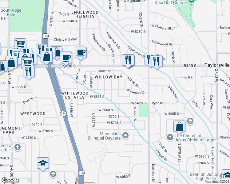 map of restaurants, bars, coffee shops, grocery stores, and more near 5578 West Tropicana Drive in Salt Lake City