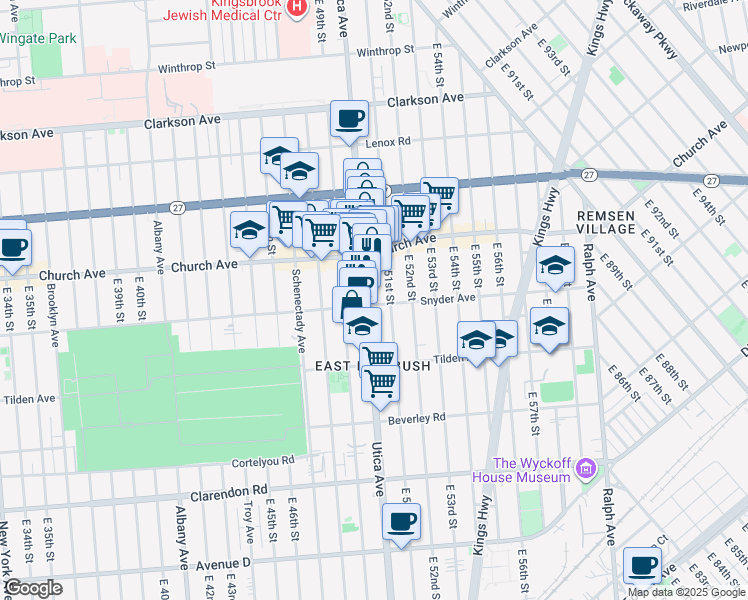 map of restaurants, bars, coffee shops, grocery stores, and more near 4916 Snyder Avenue in Brooklyn