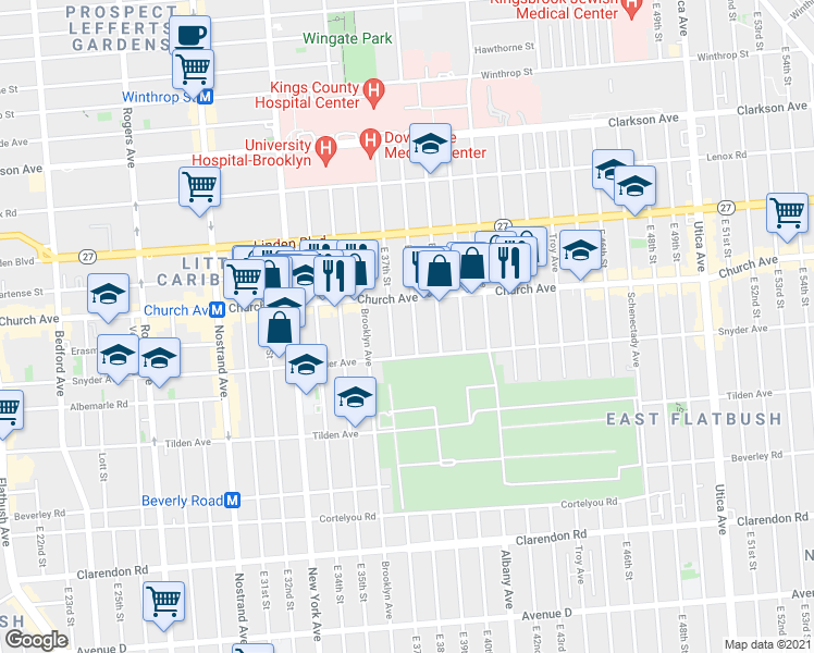 map of restaurants, bars, coffee shops, grocery stores, and more near 289 East 37th Street in Brooklyn