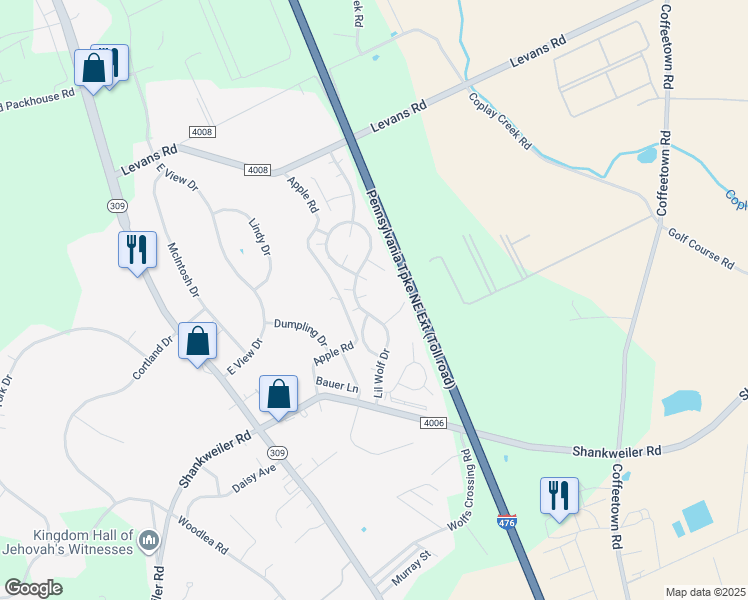 map of restaurants, bars, coffee shops, grocery stores, and more near 4213 Leopard Circle in Lehigh County