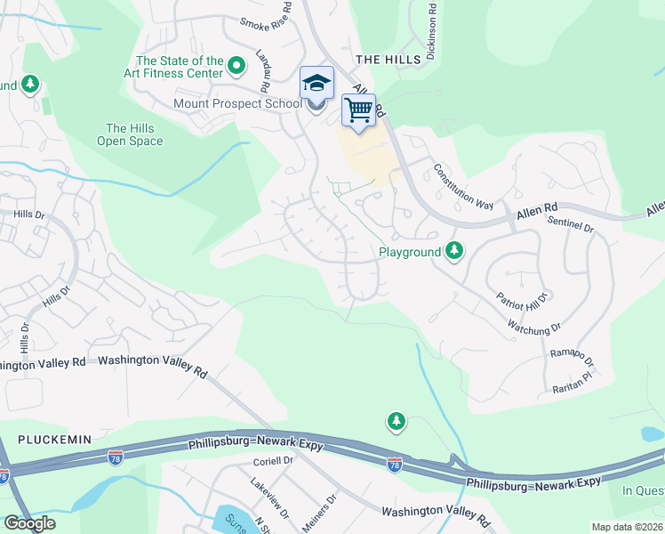 map of restaurants, bars, coffee shops, grocery stores, and more near 42 Honeyman Road in Basking Ridge