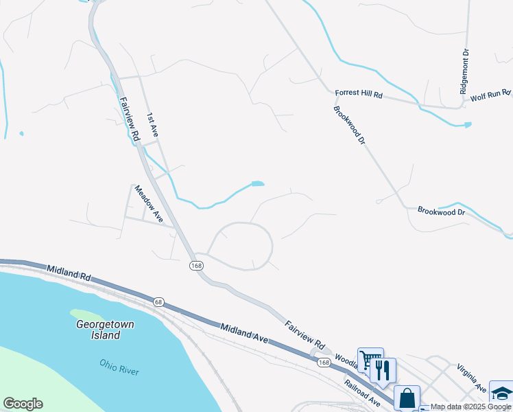 map of restaurants, bars, coffee shops, grocery stores, and more near 48 Midland Heights Circle in Midland
