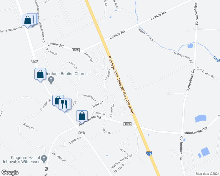 map of restaurants, bars, coffee shops, grocery stores, and more near 4323 Mountain Court in Lehigh County