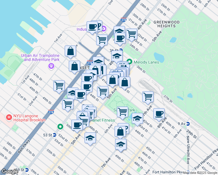 map of restaurants, bars, coffee shops, grocery stores, and more near 460 41st Street in Brooklyn